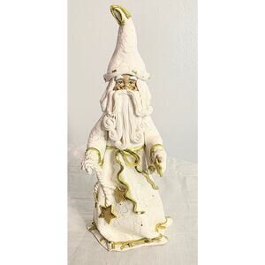 White Wizard Paper Mache Santa Figure Gold Details 11" Tall Whimsical Magical
